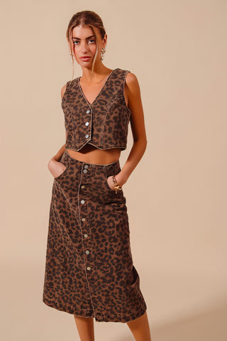 Break Hearts Denim Leopard Skirt