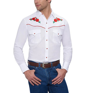 Ely Men's Rose Embroidery Western Long-Sleeve Snap-Front Shirt