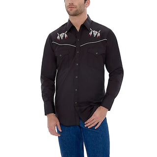 Ely Long-Sleeve Snap-Front Skull Embroidery Western Shirt