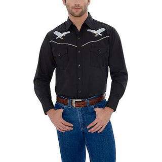 Ely Men's Flying Eagle Embroidery Western Long-Sleeve Snap-Front Shirt