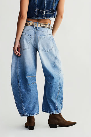 Easy Does It Distressed Barrel Jeans