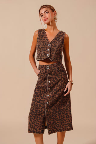 Break Hearts Denim Leopard Skirt