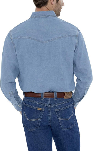 Ely Men's Long Sleeve Washed Bleach Denim Western Snap Shirt