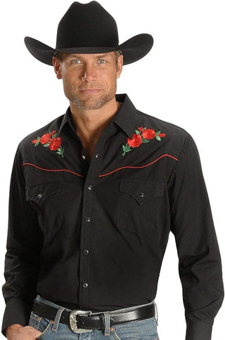 Ely Men's Rose Embroidery Western Long-Sleeve Snap-Front Shirt