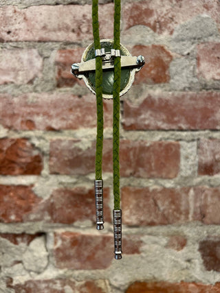 Engraved Green Stone Bolo Tie