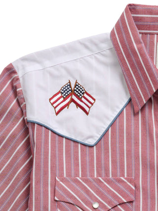 Ely Men's Short Sleeve Stripe w Flag Western Snap Shirt