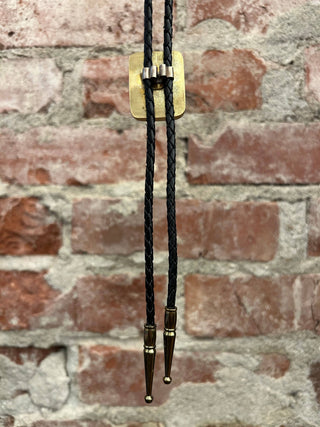 Turquoise, Wood, & Brass Vintage Bolo Tie