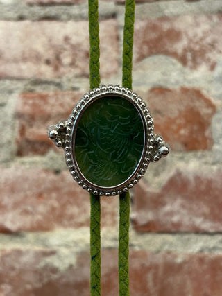 Engraved Green Stone Bolo Tie