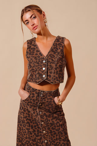 Break Hearts Denim Leopard Skirt