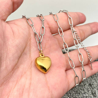 18K Gold Plated Heart Charm Steel Chain Necklace