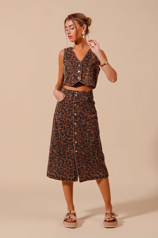 Break Hearts Denim Leopard Skirt